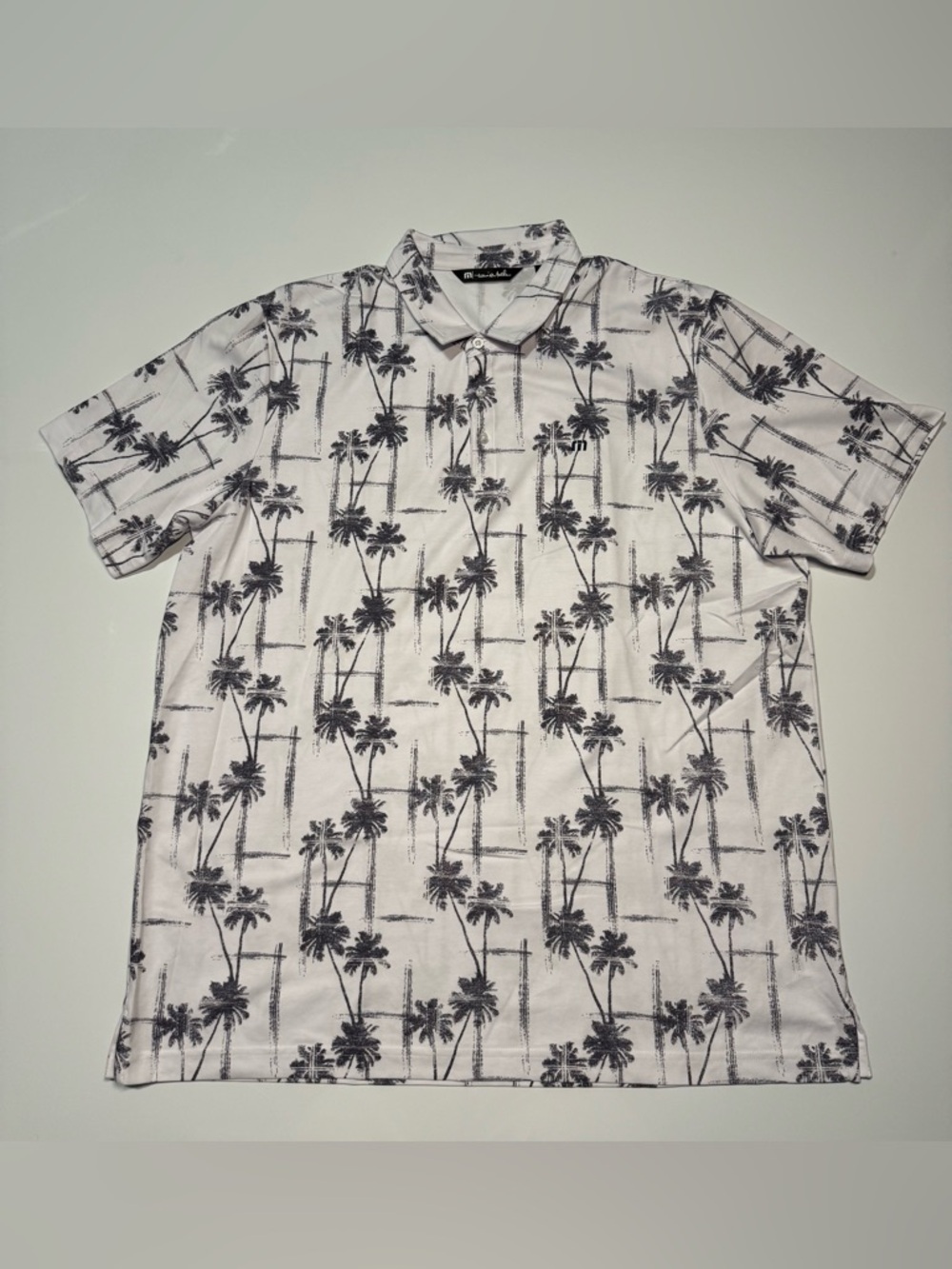 Travis Mathew Shirt Mens 2XL White Black Palm Trees Golf Polo Short Sleeve